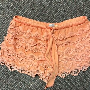 Rebellious One Peach Lace Trim Pajama Shorts
